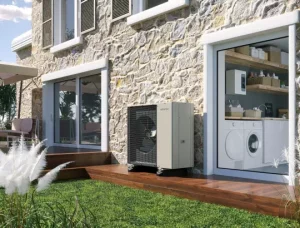 Pompe à chaleur dans un jardin
